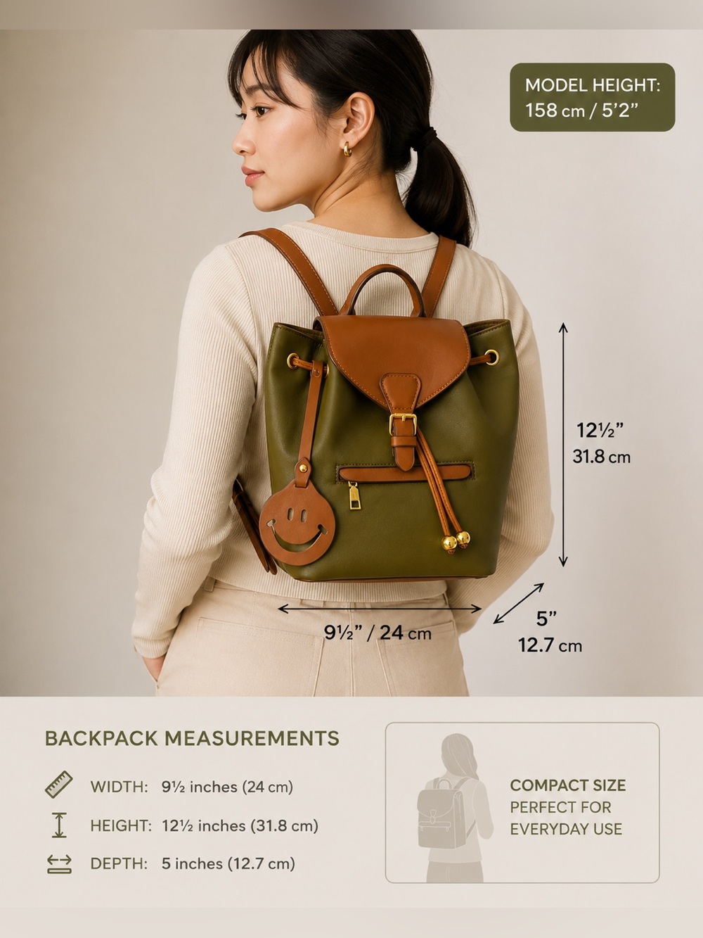 New Small Olive Green Backpack with dustbag
